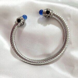 Stainless Steel Silver Blue Black Cuff Women Bracelet
